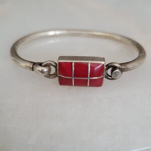 Mexican Sterling Silver And Coral Bangle